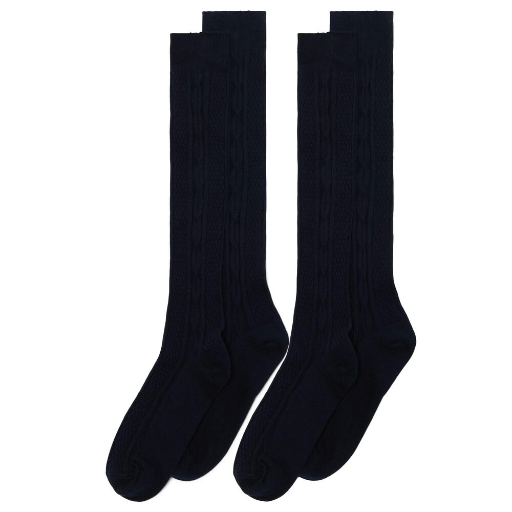 Jefferies Socks Baby Girl Cotton Cable Knee High 2-Pack Navy XS